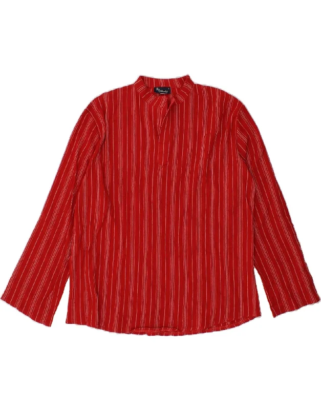 VINTAGE Womens Pullover Shirt UK 16 Large Red Striped Cotton Thick Cable Knit