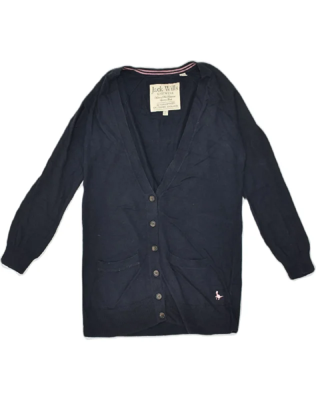 JACK WILLS Womens Cardigan Sweater UK 10 Small Navy Blue Cotton Fitted Loose Oversized