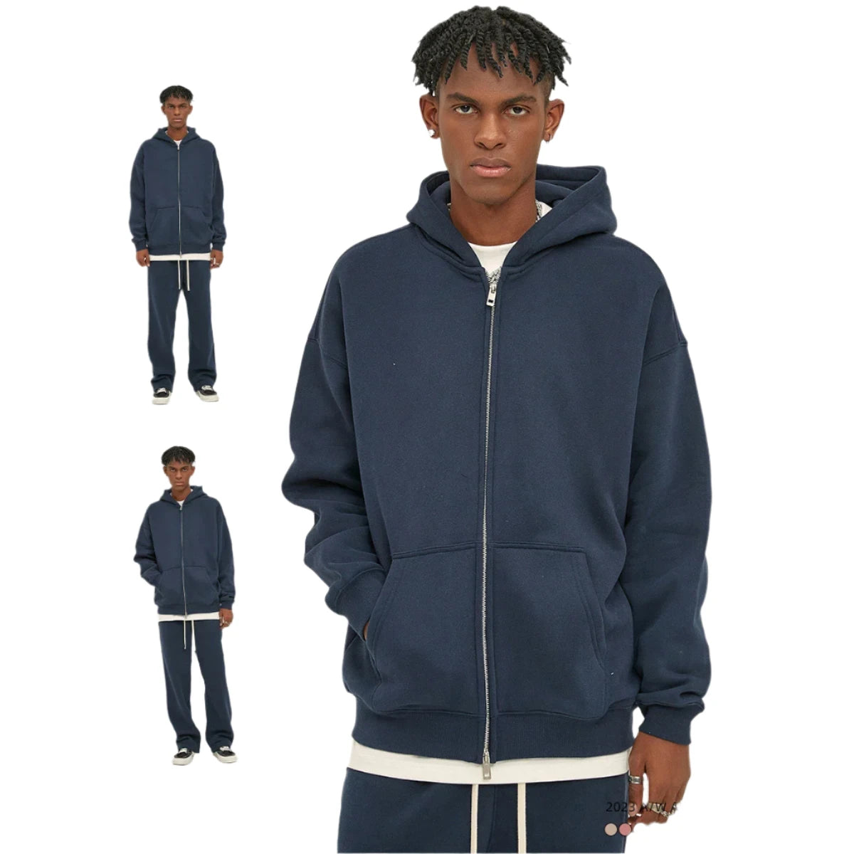 Cozy Fleece Double-Zippered Cardigan Hoodie Casual Formal Business