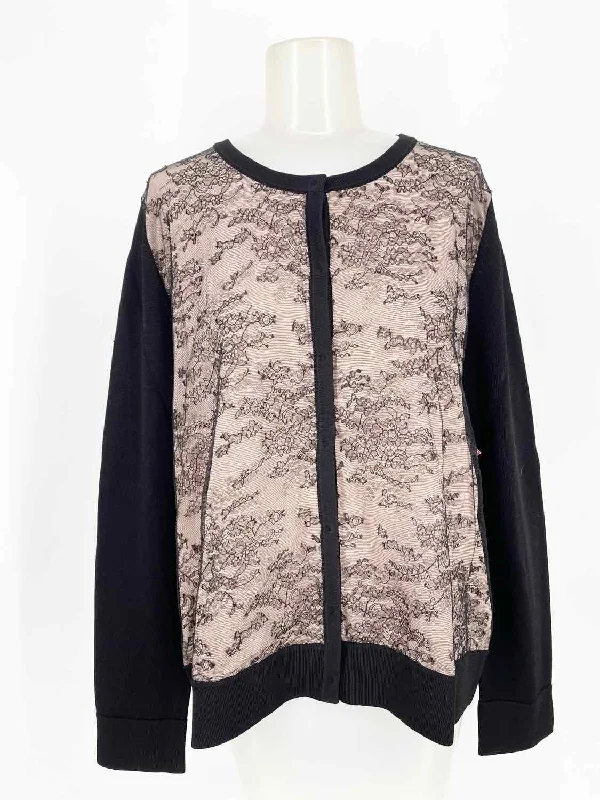 GEORGES RECH Women's Black/Mauve Button Up Viscose Blend Silk Lace Cardigan Layered Multi-layer Single Layer GEORGES RECH Women's Black/Mauve Button Up Viscose Blend Silk Lace Cardigan Layered Multi-layer Single Layer