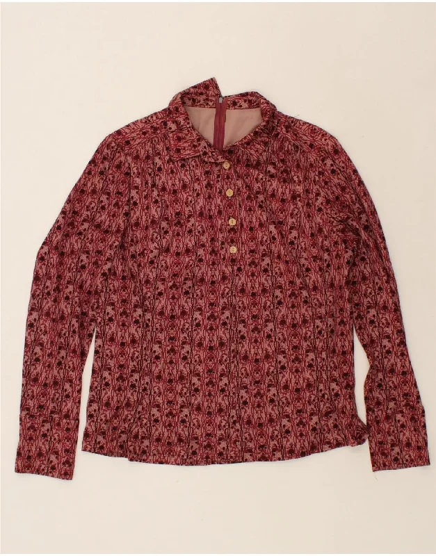 VINTAGE Womens Abstract Pattern Pullover Shirt UK 16 Large Maroon Lapel Neck Sweater VINTAGE Womens Abstract Pattern Pullover Shirt UK 16 Large Maroon Lapel Neck Sweater