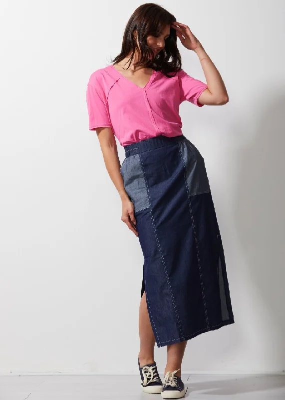 Denim Skirt ZP6631 in Denim by Zaket & Plover belted skirt waist