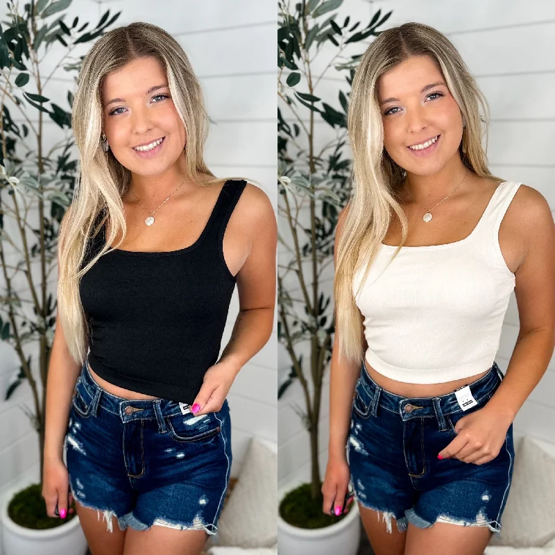 White Birch Back to Then Ribbed Padded Cropped Tank Top - 2 colors! v-neck tank top