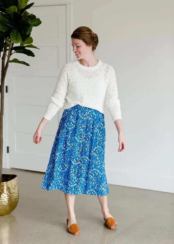 Floral Button Detail Midi Skirt - FINAL SALE wrap skirt elegant