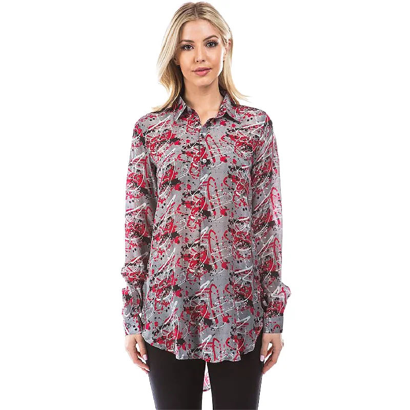 Women's APNY Half Button-Up Pullover Tunic White Paint Splatter Print Slouchy Comfort Pullover Women's APNY Half Button-Up Pullover Tunic White Paint Splatter Print Slouchy Comfort Pullover