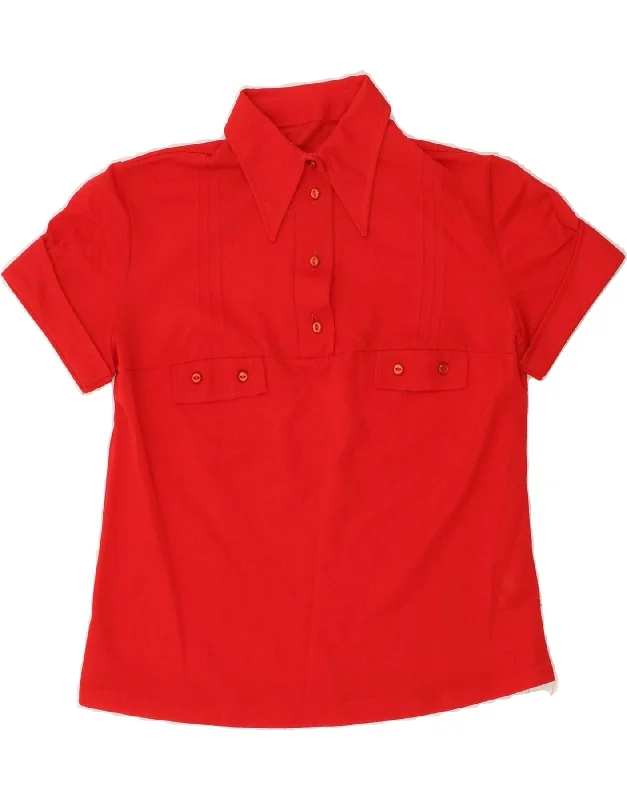 VINTAGE Womens Short Sleeve Pullover Shirt UK 14 Medium Red Lantern Sleeve Elegant