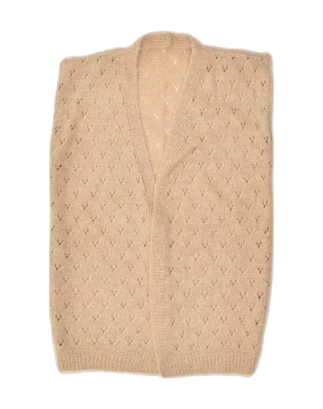 VINTAGE Womens Sleeveless Cardigan Sweater UK 14 Large Beige Asymmetrical,ymmetric Pencil Cardigan VINTAGE Womens Sleeveless Cardigan Sweater UK 14 Large Beige Asymmetrical,ymmetric Pencil Cardigan