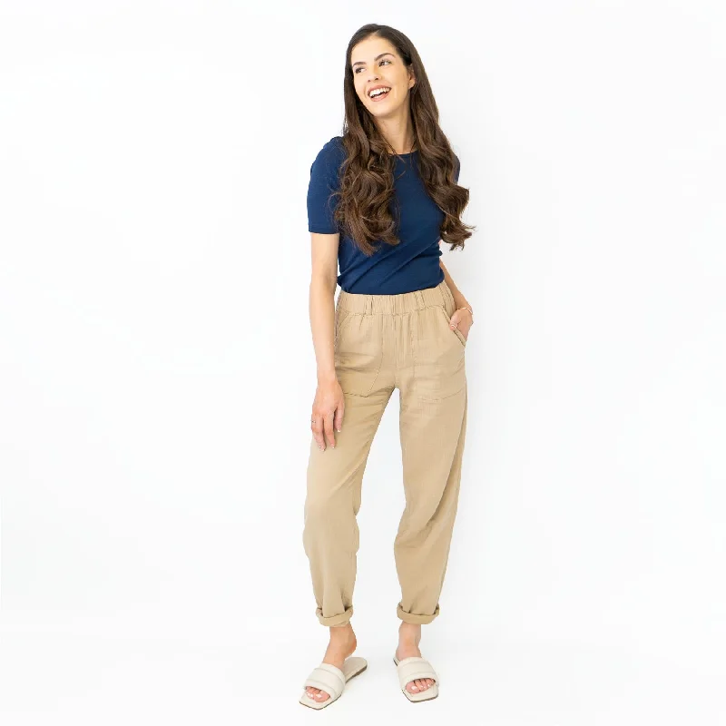 M&S Pure Cotton Tapered Ankle Grazer Elasticated Waist Beige Trousers Trousers Exclusive Limited M&S Pure Cotton Tapered Ankle Grazer Elasticated Waist Beige Trousers Trousers Exclusive Limited
