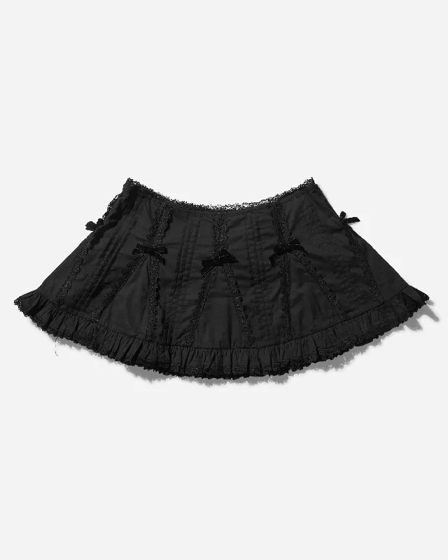 Women's Lace Trim Cotton Mini Skirt Black chiffon skirt delicate