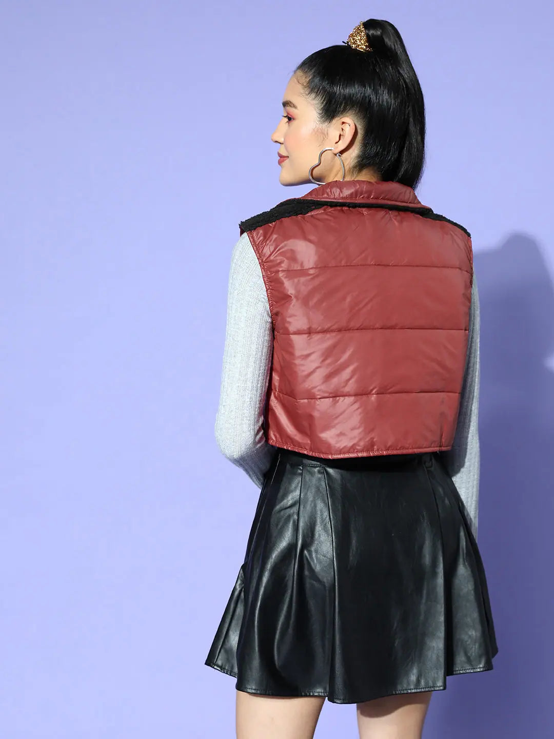 Women Solid Standard Maroon Jacket Appliqued Jacket Beaded Jacket Sequined Jacket