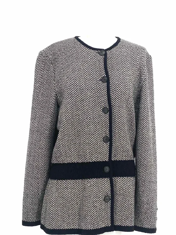 Valentino Miss V Women's black/white Button Down Herringbone Size 46/10 Cardigan Slim Fit Regular Fit Oversized Valentino Miss V Women's black/white Button Down Herringbone Size 46/10 Cardigan Slim Fit Regular Fit Oversized