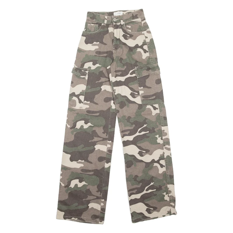TALLY WEIJL Cargo Camo Womens Trousers Green Regular Wide-Leg W22 L32 Trousers chic elegant TALLY WEIJL Cargo Camo Womens Trousers Green Regular Wide-Leg W22 L32 Trousers chic elegant