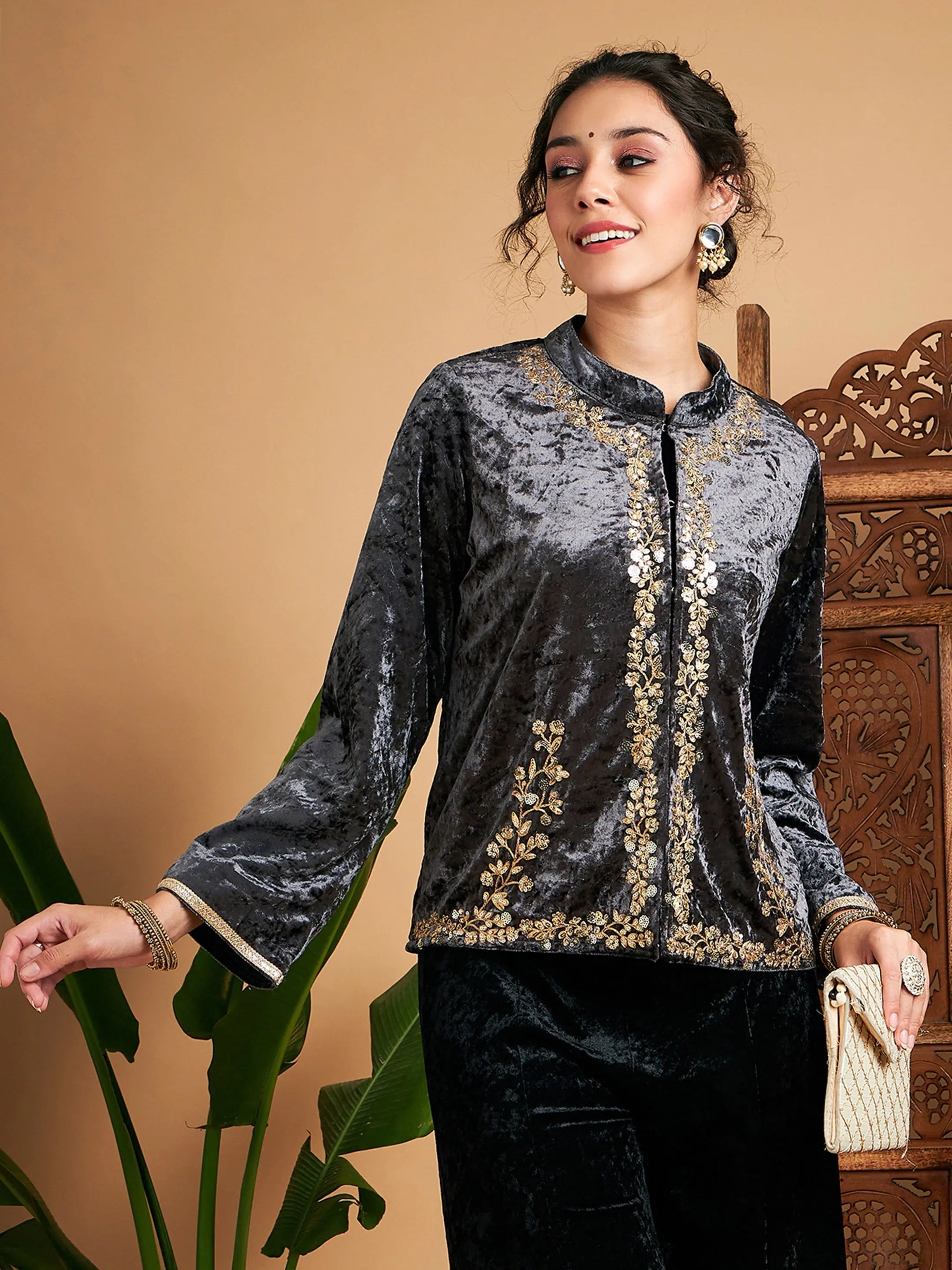 Women Embroidered Standard Grey Full Sleeve Jacket Striped Jacket Polka Dot Jacket Floral Jacket