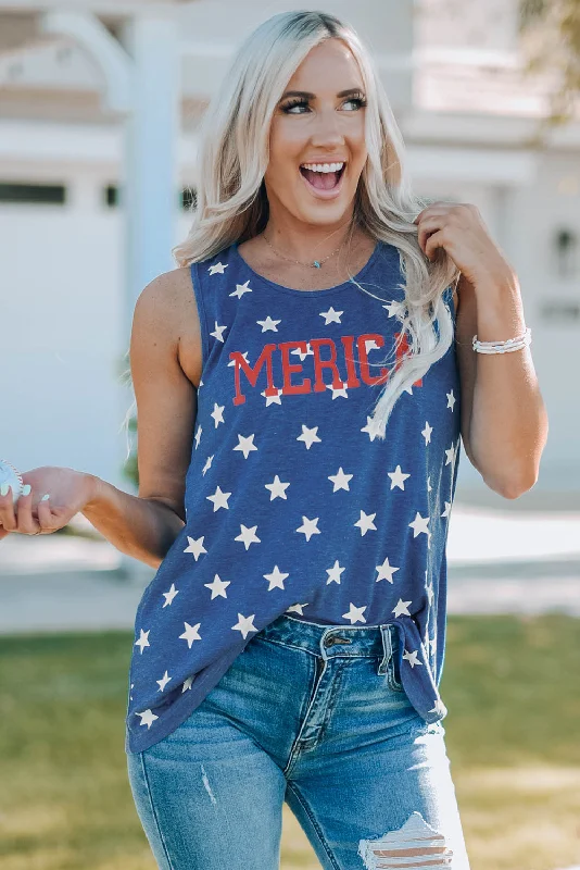 Merica Star Print Ladies Tank Top cold shoulder tank