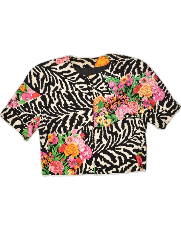 VINTAGE Womens Crop Short Sleeve Cardigan Top IT 42 Medium Multicoloured Knit Fabric Woven Fabric Fleece Fabric VINTAGE Womens Crop Short Sleeve Cardigan Top IT 42 Medium Multicoloured Knit Fabric Woven Fabric Fleece Fabric