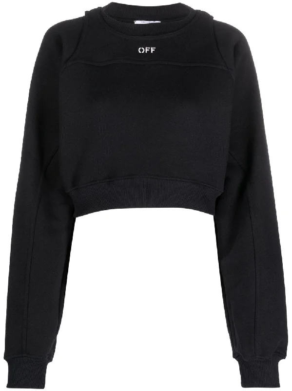 OFF-WHITE logo-print cropped cotton sweatshirt Hoodie with Contrast Stitching Detailed Premium