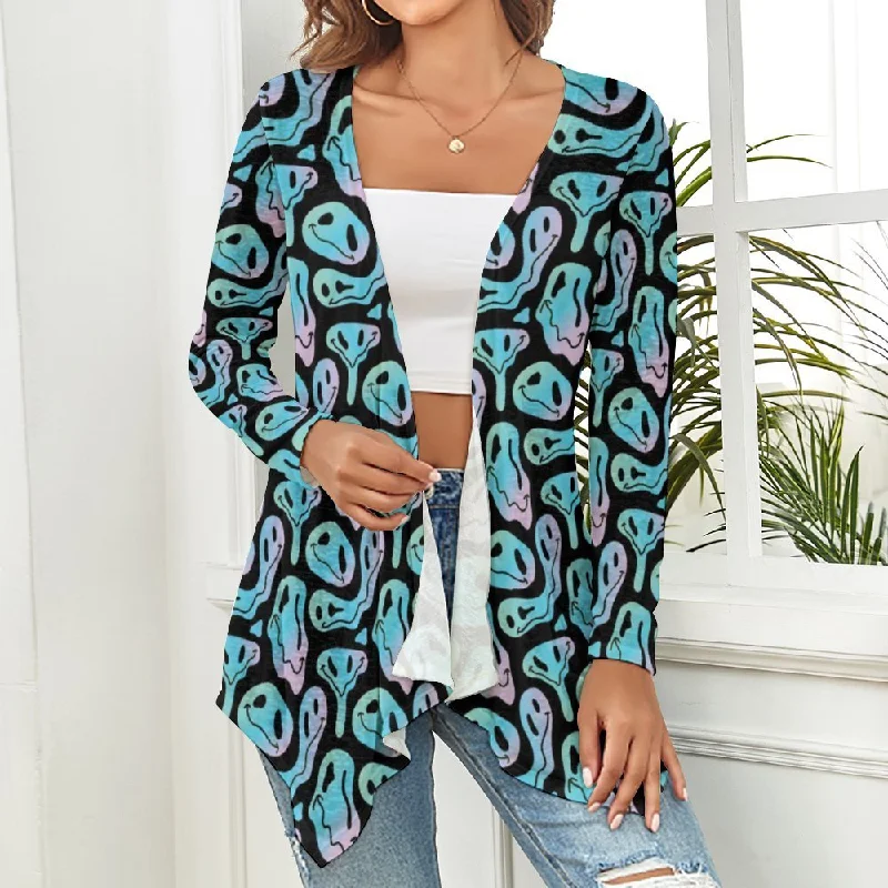 Women's Cartoon Smiley Knitted Cardigan Embroidered Appliqued Beaded