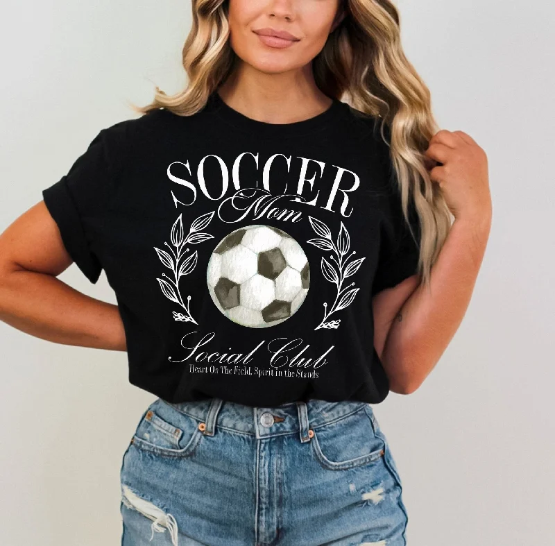 Soccer Mom Social Club Shirt Heart On The Field Spirit On The Stands Sweatshirt Tank Hoodie with Puffed Sleeves Voluminous Trendy