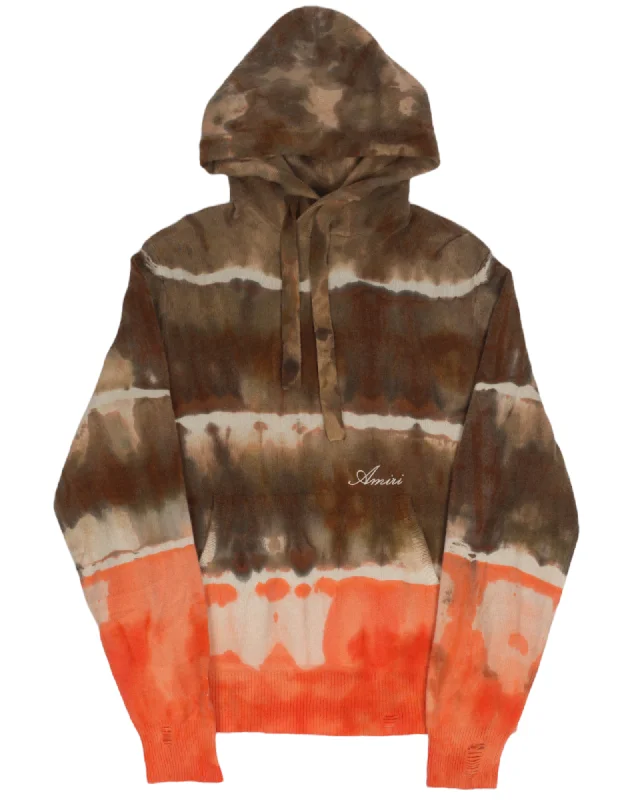 Tie-Dye Cashmere Hoodie Hoodie with Hem Detail Decorative Unique