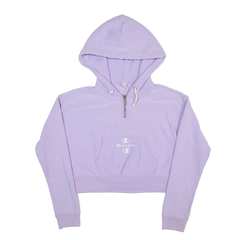 CHAMPION Crop Hoodie Purple Pullover Womens XS Plunging Neck Pullover
