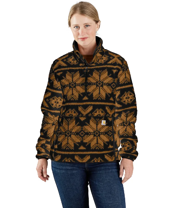 Carhartt Women's Fleece Pullover Jacket - Black Fairisle Notched Neck Pullover