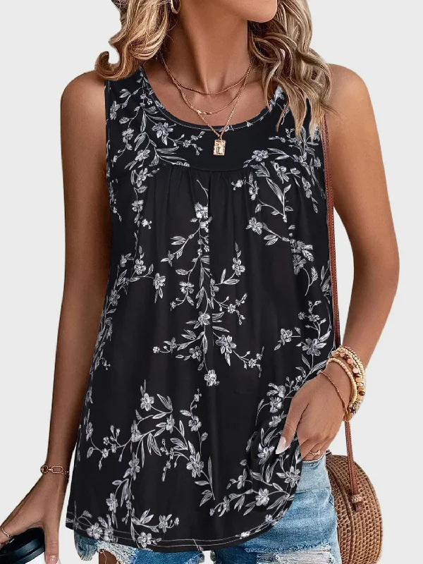 Black Floral Print Ladies Tank Top coral tank top