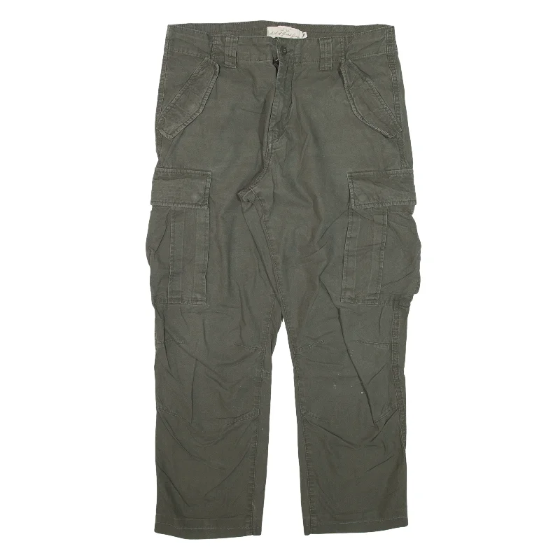 H&M Cargo LOGG Trousers Green Regular Straight Womens W32 L26 Trousers Yoga Stretchy