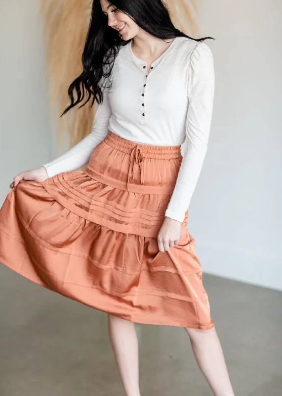 Satin Ruffle Tiered Midi Skirt - FINAL SALE denim skirt stylish