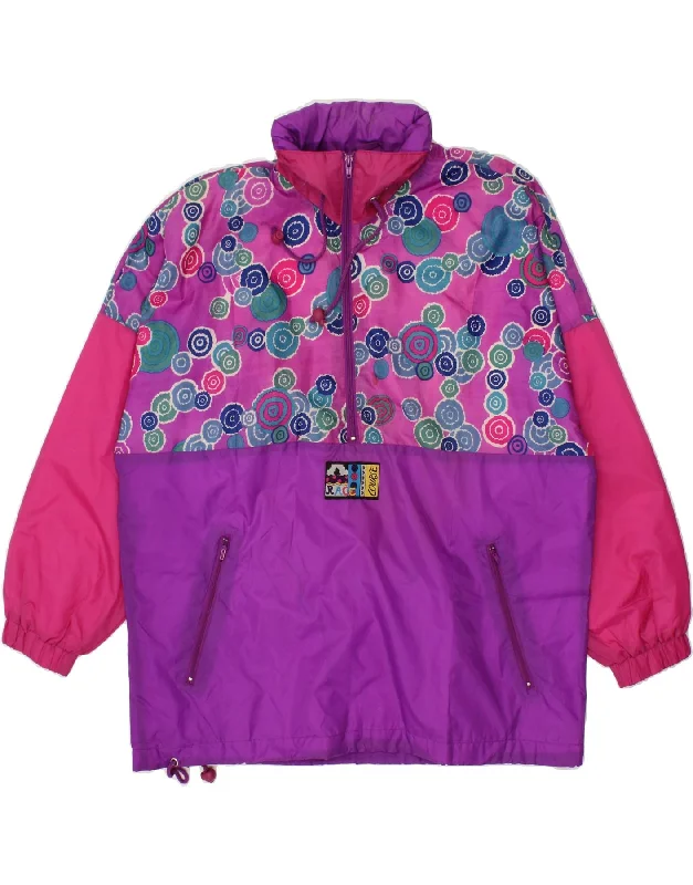 VINTAGE Womens Pullover Hooded Rain Jacket UK 14 Medium Purple Colourblock Asymmetrical Neck Pullover VINTAGE Womens Pullover Hooded Rain Jacket UK 14 Medium Purple Colourblock Asymmetrical Neck Pullover
