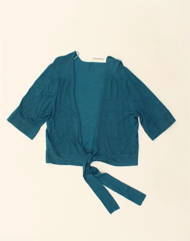 WALLIS Womens Short Sleeve Crop Cardigan Sweater UK 14 Medium Turquoise Welt Pockets Slit Pockets Flap Pockets WALLIS Womens Short Sleeve Crop Cardigan Sweater UK 14 Medium Turquoise Welt Pockets Slit Pockets Flap Pockets