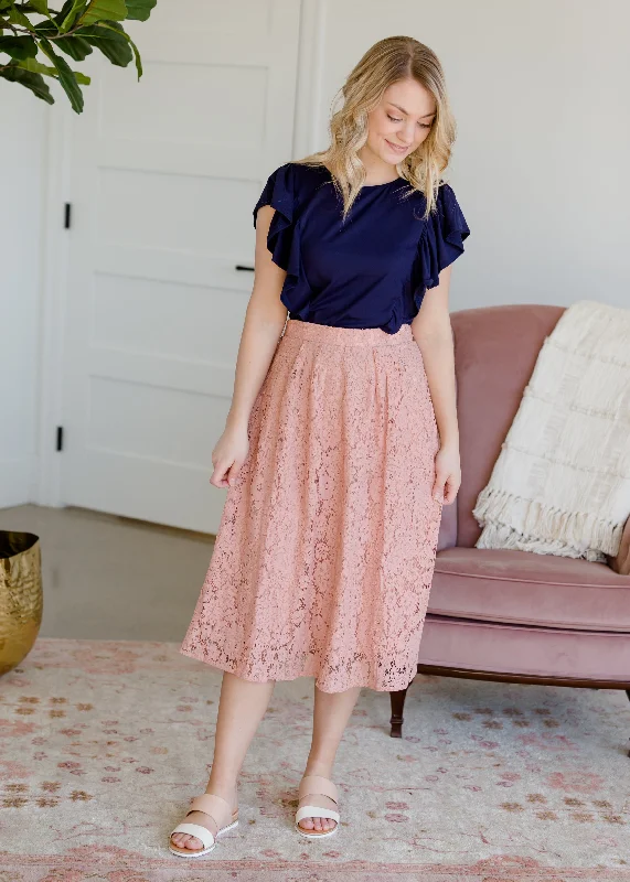 Lace Stretch Waist Midi Skirt - FINAL SALE velvet skirt luxury