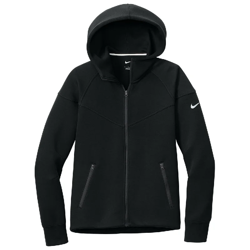 Nike Women's Black Tech Fleece Full-Zip Hoodie Hoodie with Rolled Sleeves Casual Relaxed