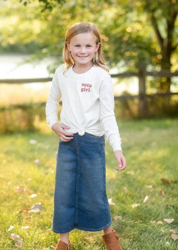 Girls Stretch Waist Long Denim Skirt - FINAL SALE cashmere skirt plush