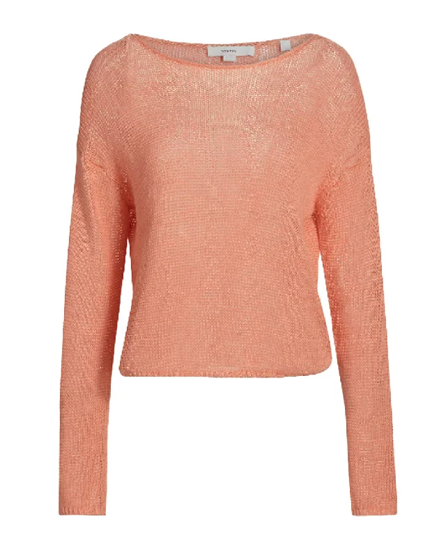 Coral Linen Cord Drop Should Pullover High Neck Pullover