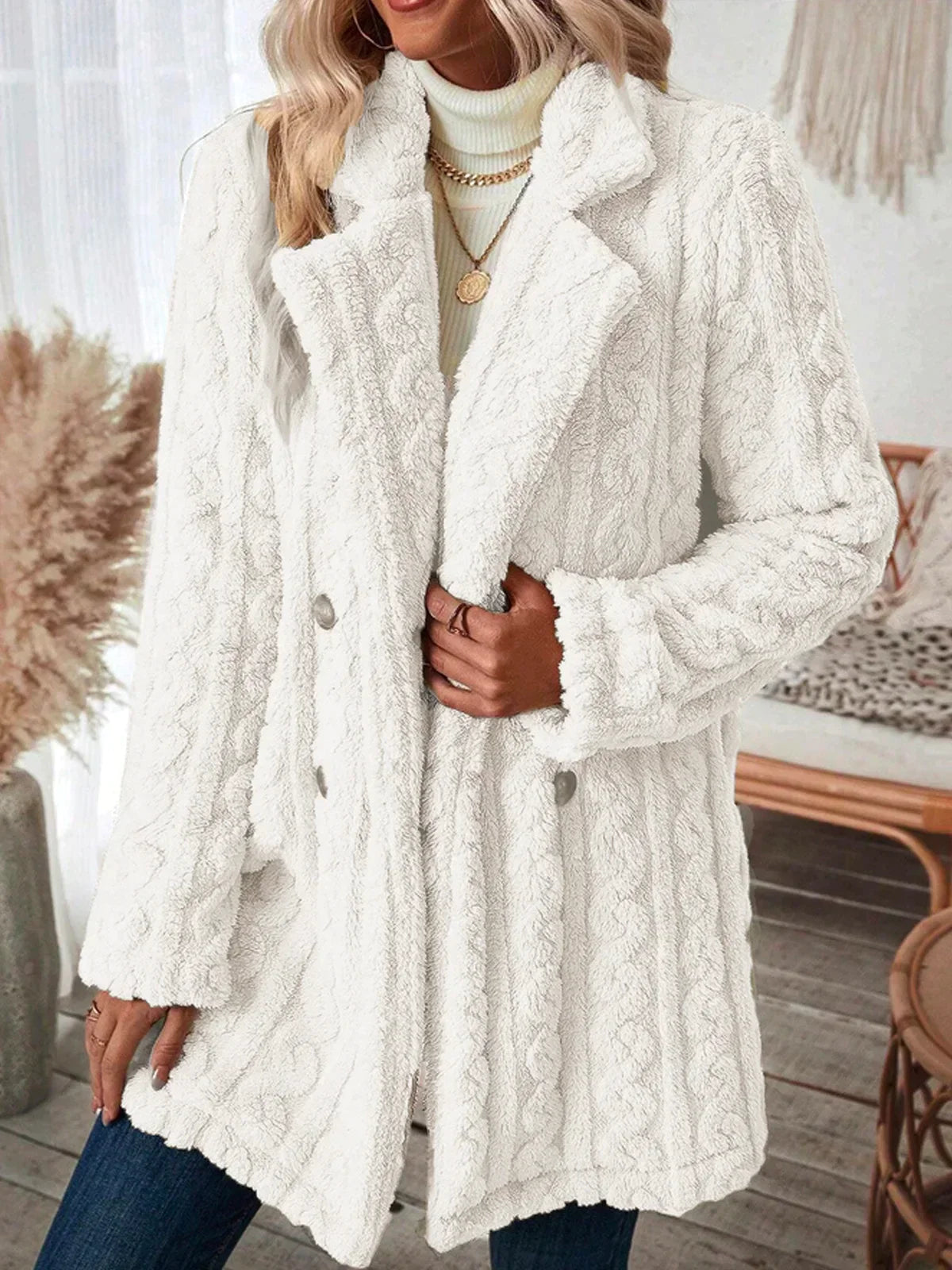Kimberly® | Long-sleeved women's jacket with colored fur cardigan and buttons Thin Thick Dense Kimberly® | Long-sleeved women's jacket with colored fur cardigan and buttons Thin Thick Dense