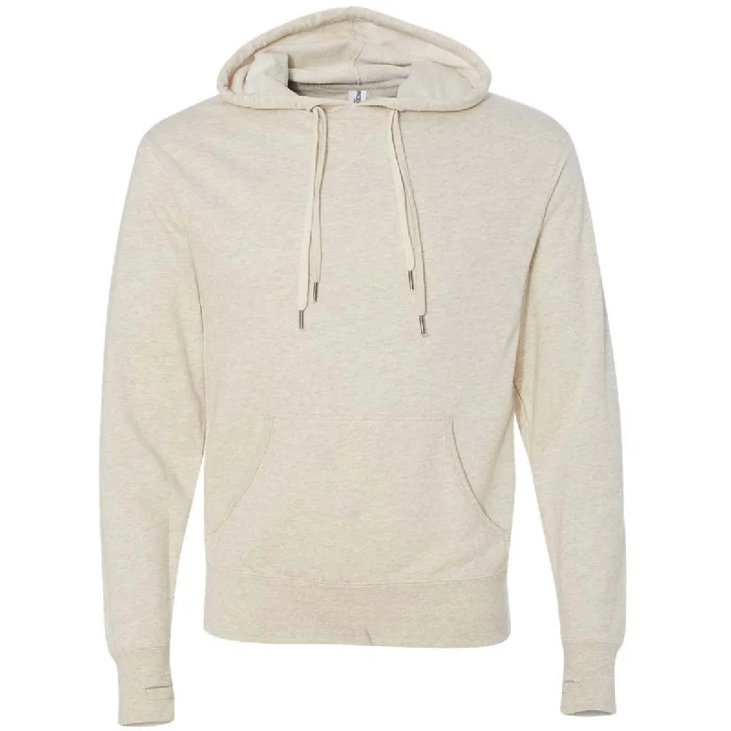 Independent Trading Co. Unisex Oatmeal Heather Midweight French Terry Hooded Pullover Sweatshirt Elbow Length Sleeve