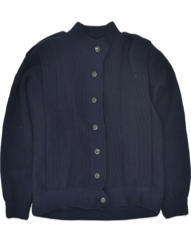 VINTAGE Womens Cardigan Sweater UK 15 XL Navy Blue Mesh Cardigan Canvas Denim