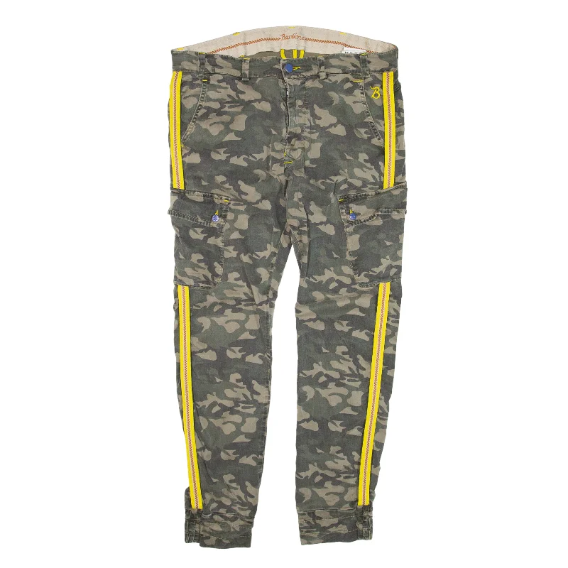 BAREBONE Cargo Camo Trousers Green Regular Tapered Womens W32 L29 High Waist Slim Fit Ankle Length