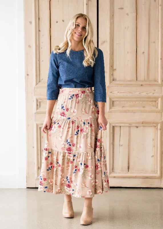 Floral Layered Stretch Maxi Skirt - FINAL SALE corduroy skirt cozy