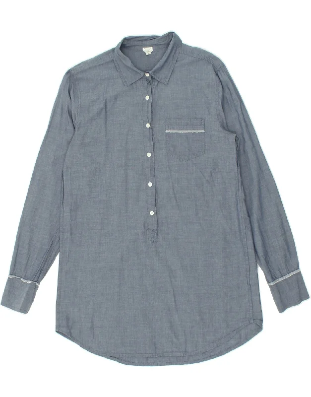 J. CREW Womens Pullover Shirt UK 10 Small Blue Cotton Ruffle Sleeve Feminine