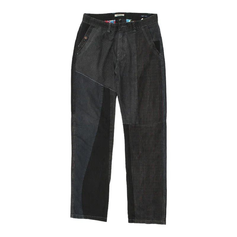 Desigual Womens Black Grey Patchwork Trousers | Vintage High End Designer 3 Tone Trousers Denim Distressed