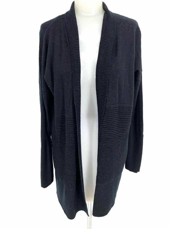 Lululemon Sit in Lotus Women's Black Open Front Ribbed Size 4 Cardigan Cotton Fabric Linen Fabric Terry Fabric Lululemon Sit in Lotus Women's Black Open Front Ribbed Size 4 Cardigan Cotton Fabric Linen Fabric Terry Fabric