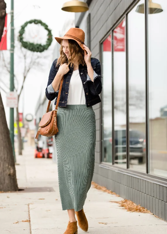 Ribbed Knit Stretch Midi Skirt - FINAL SALE denim skirt stylish