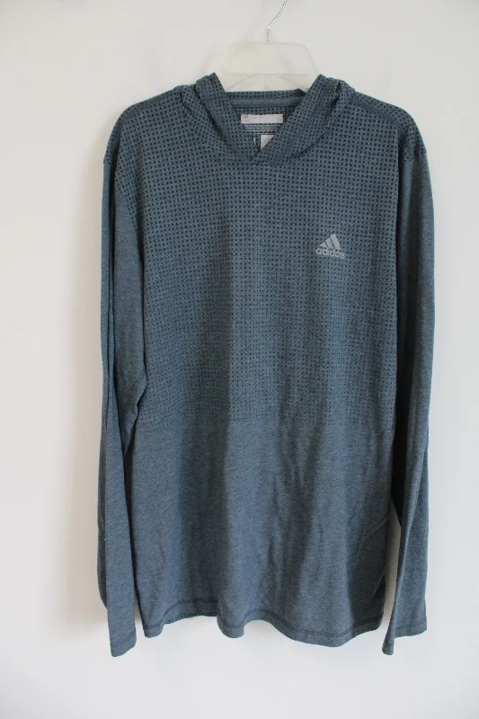Adidas Gray Blue Hoodie | M Hoodie with Hem Applique Textured Unique