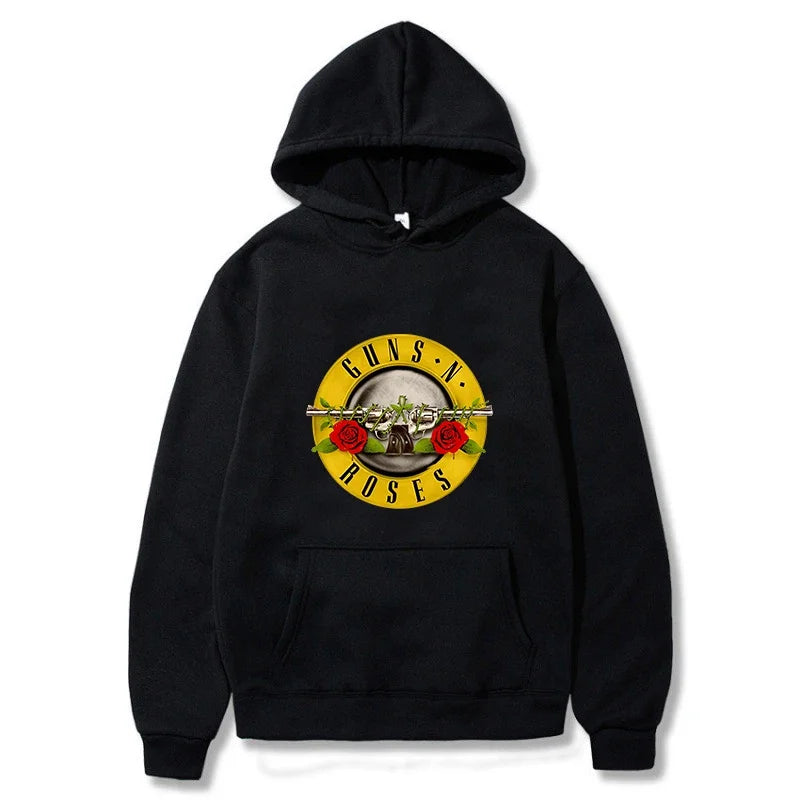 2024 Men Guns N Roses Printed Hoodies Cotton Hard Rock Band Men And Women Pullover Hip Hop Music Clothing Faux Fur Trim