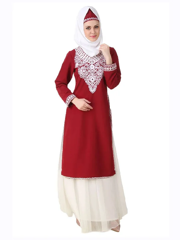 Samar Maroon & White Kurti and Skirt leather skirt refined