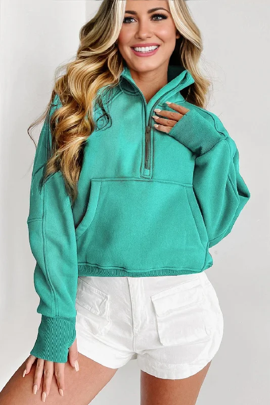 Half Zip Pullover - Green Cowl Neck Pullover