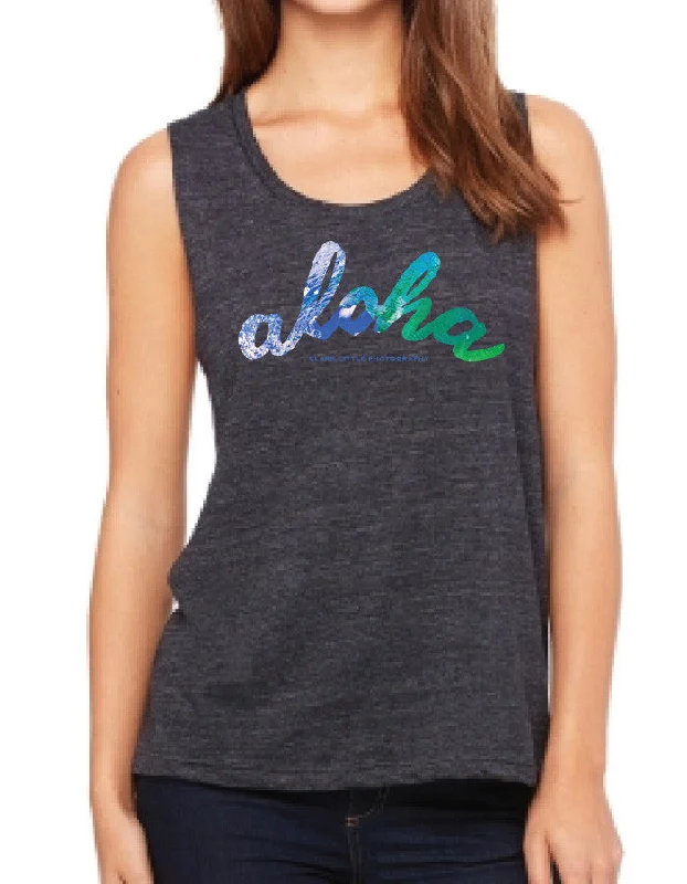 Womens Tank: Crystal Ball Aloha (black) mesh tank top