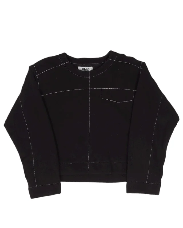 MM6 Cropped Contrast-Stitched Sweatshirt Zip Hoodie Drawstring Kangaroo Pocket