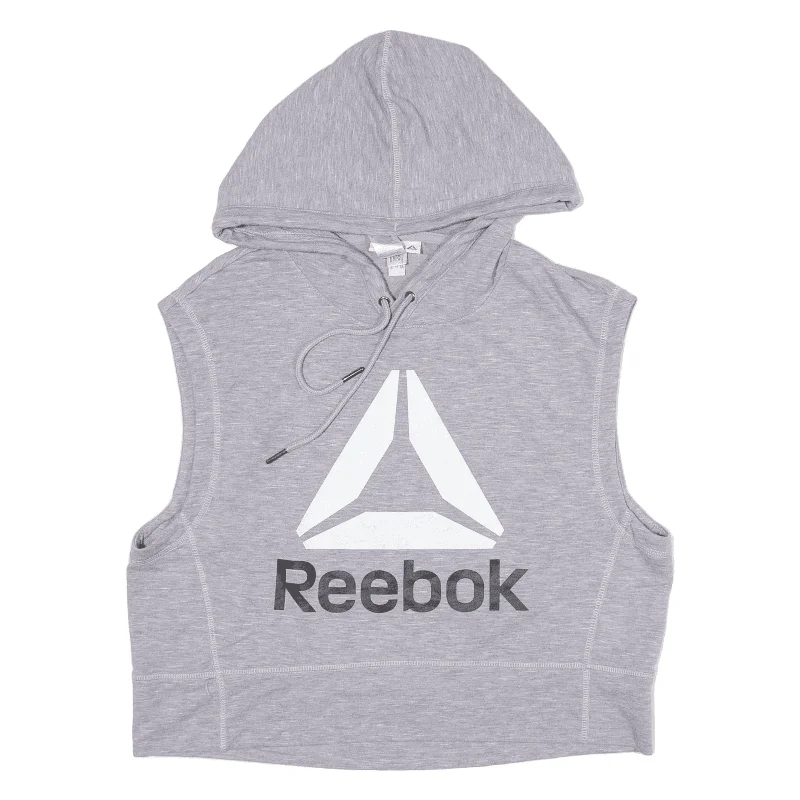 REEBOK Cropped Hoodie Grey Pullover Womens M Cap Sleeve Casual